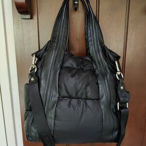 B. Makowsky PERRY Tote Black Puffy Leather Trimmed Crossbody Bag